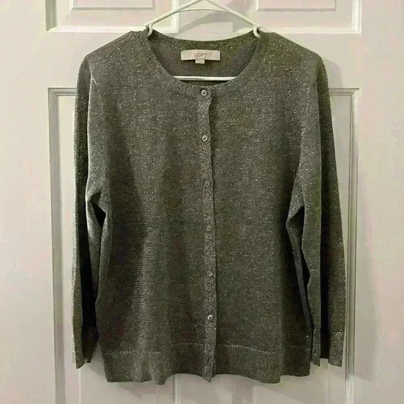 Loft silver metallic cardigan Holiday New Years Eve Sz L - Picture 1 of 9